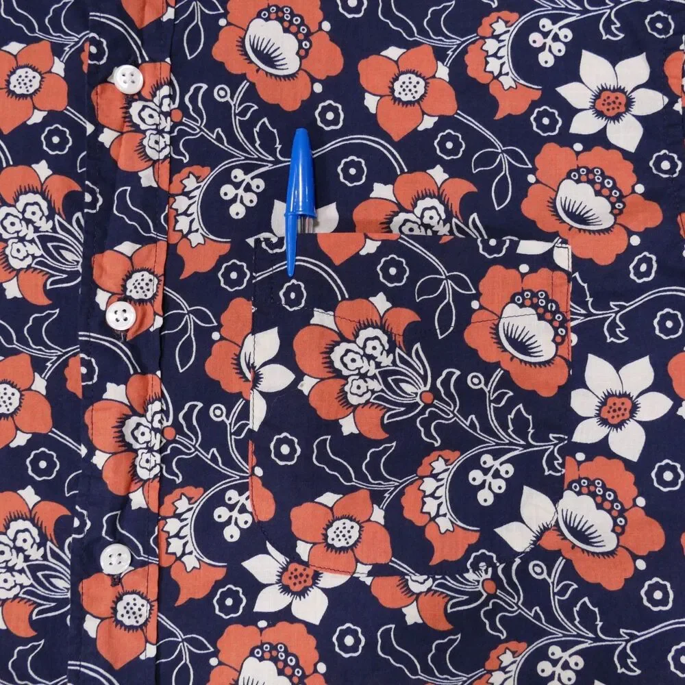 J Crew Floral Shirt Mens Medium Classic Fit Blue Short Sleeve Button Down